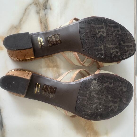 J Renee Freesia Natural Brown Cork Block Heel Mesh Bow Slides Sandals Mules Sz 7 - Picture 7 of 10